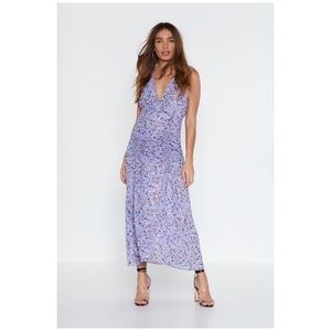 Nasty Gal Lilac Ruche Off Floral Dress Size 2, NWT
